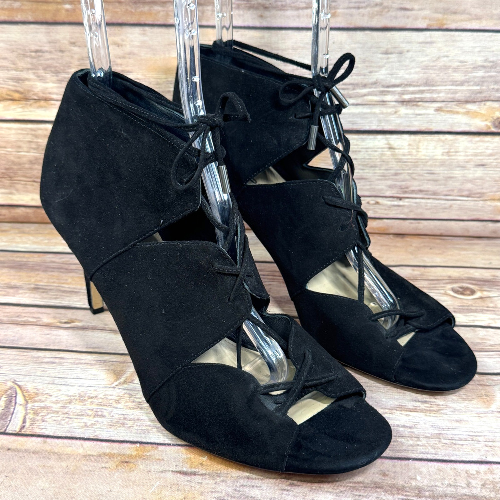 Via Spiga Vibe Womens Black Suede Open Toe Lace Up Stiletto Heel Shoes 11M